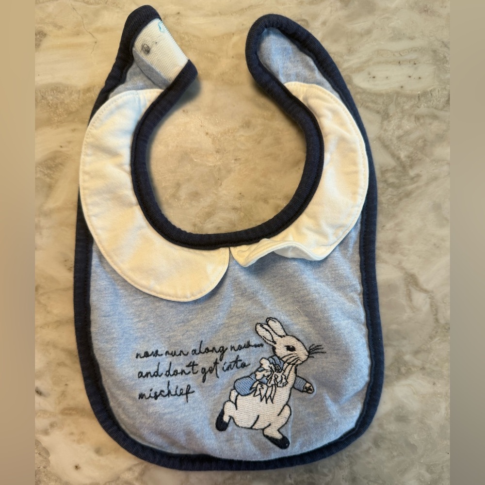 Adorable Blue and White Peter Rabbit Bib